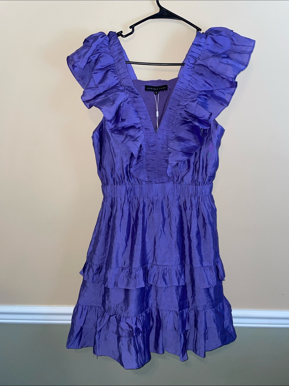 NWT Endless Rose Women’s Cottagecore Purple Ruffle Sleeve Tiered A-Line Dress
